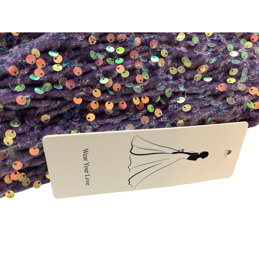 Prom Ball Homecoming One Strap Shirt Sequined Dress Purple New 8/M 3124 - Picture 4 of 7